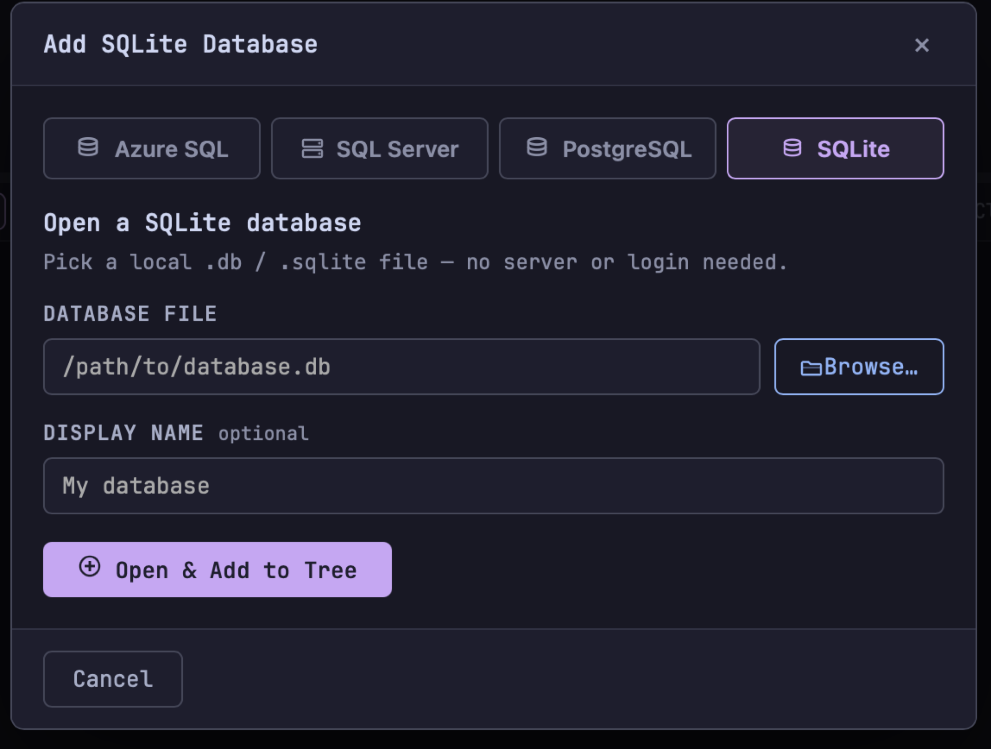 Add-connection wizard